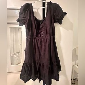 Black mini puff sleeve cotton dress